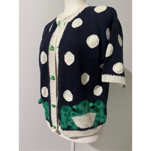 Bellepoint Knit top frog polka dots print S short sleeve frog buttons - Picture 2 of 9